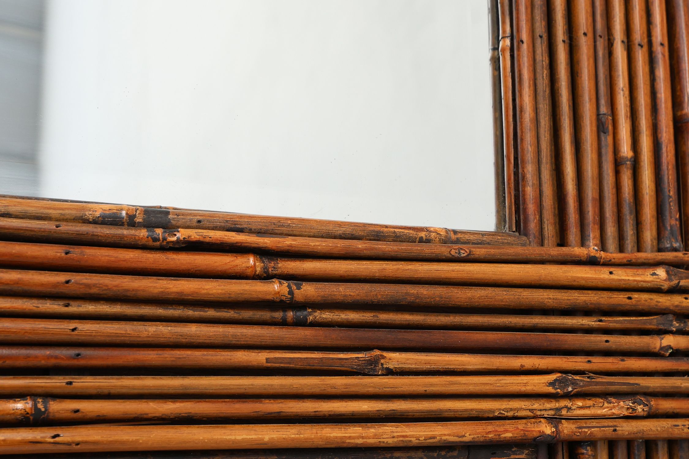  Large Vintage bamboo mirror with beveled mirror, France 1960sthumbnail